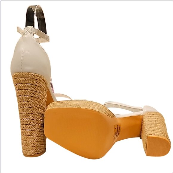 White Platform Espadrille High Heel Sandals With Ankle Strap - Picture 5 of 6